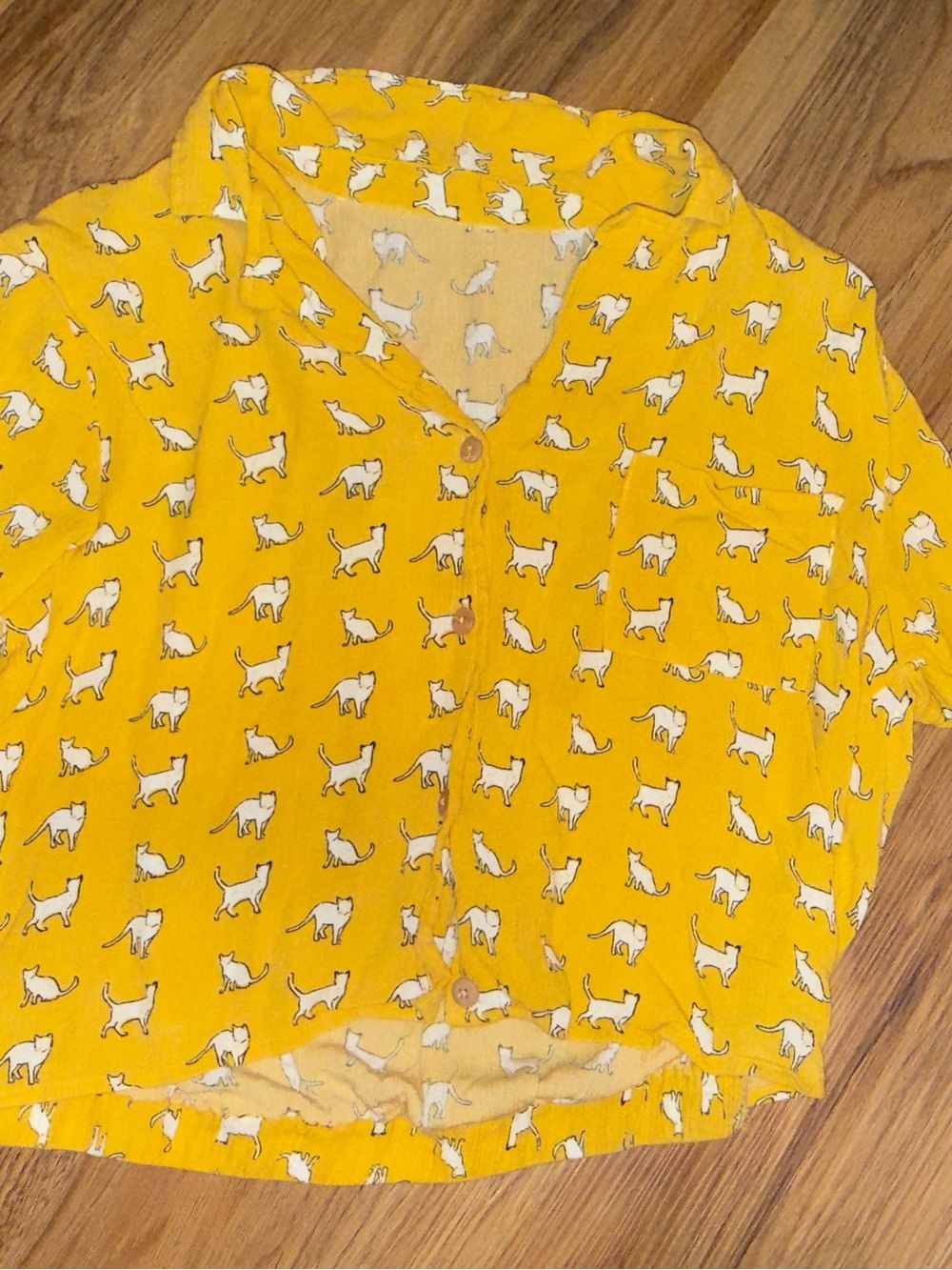 Kids Yellow Cat Print Button-Up Top